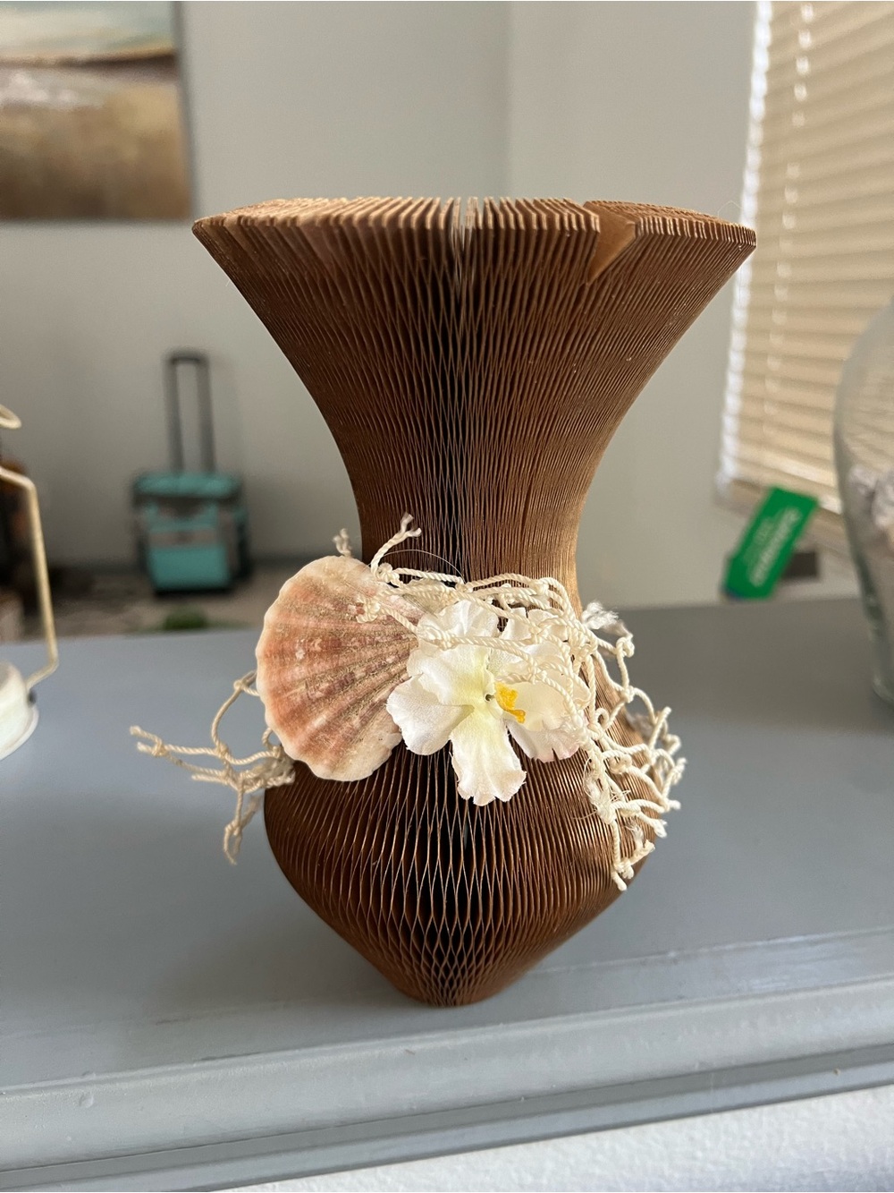 Brown Decorative Coastal Hat with Seashell Accent